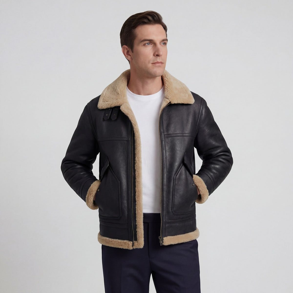 Men's textured-lined zip front jacket shown in brown and black colourways