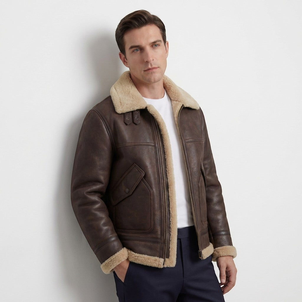 Men's textured-lined zip front jacket shown in brown and black colourways