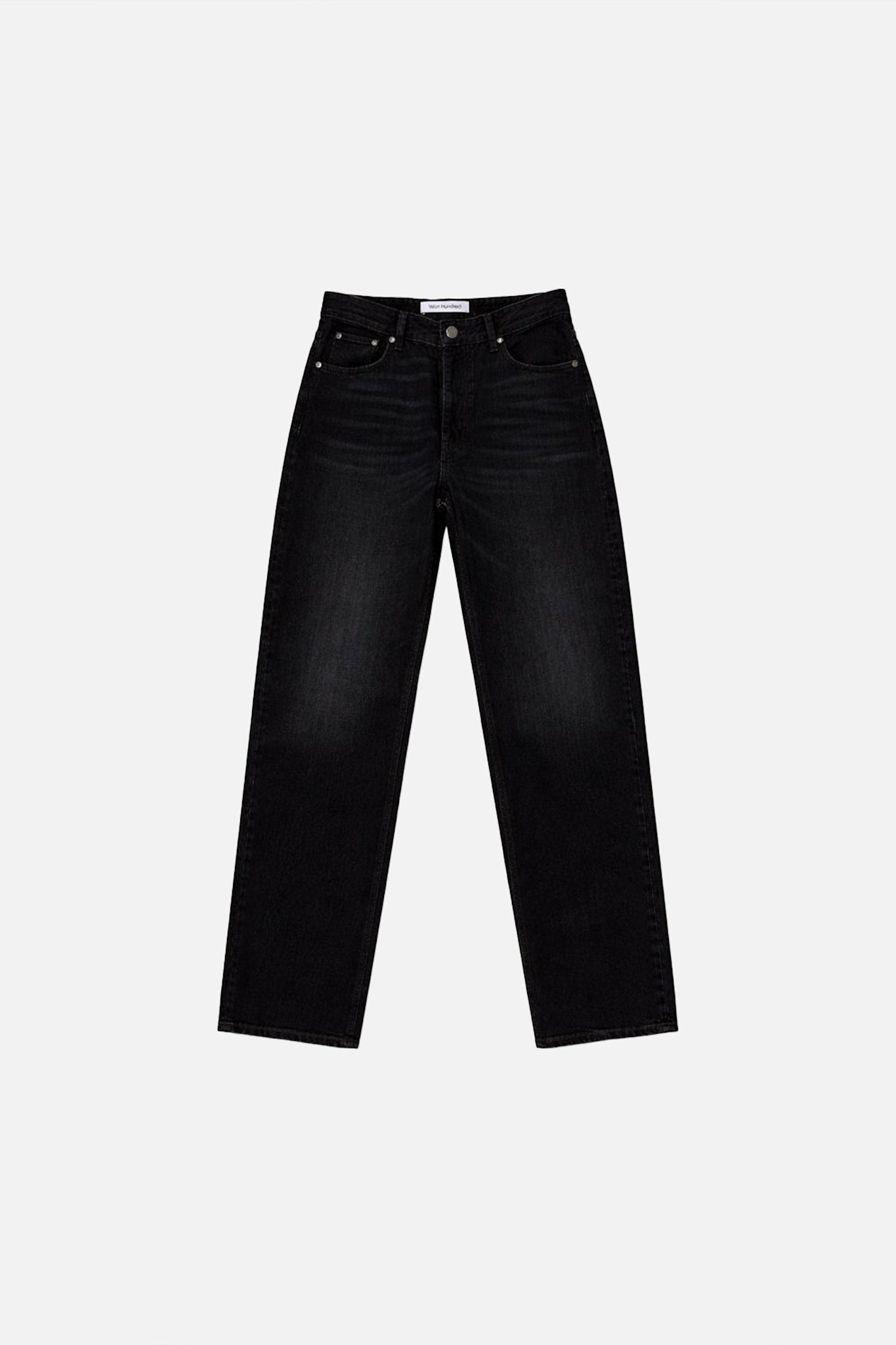 Women's black straight-leg jeans with high rise and five-pocket design