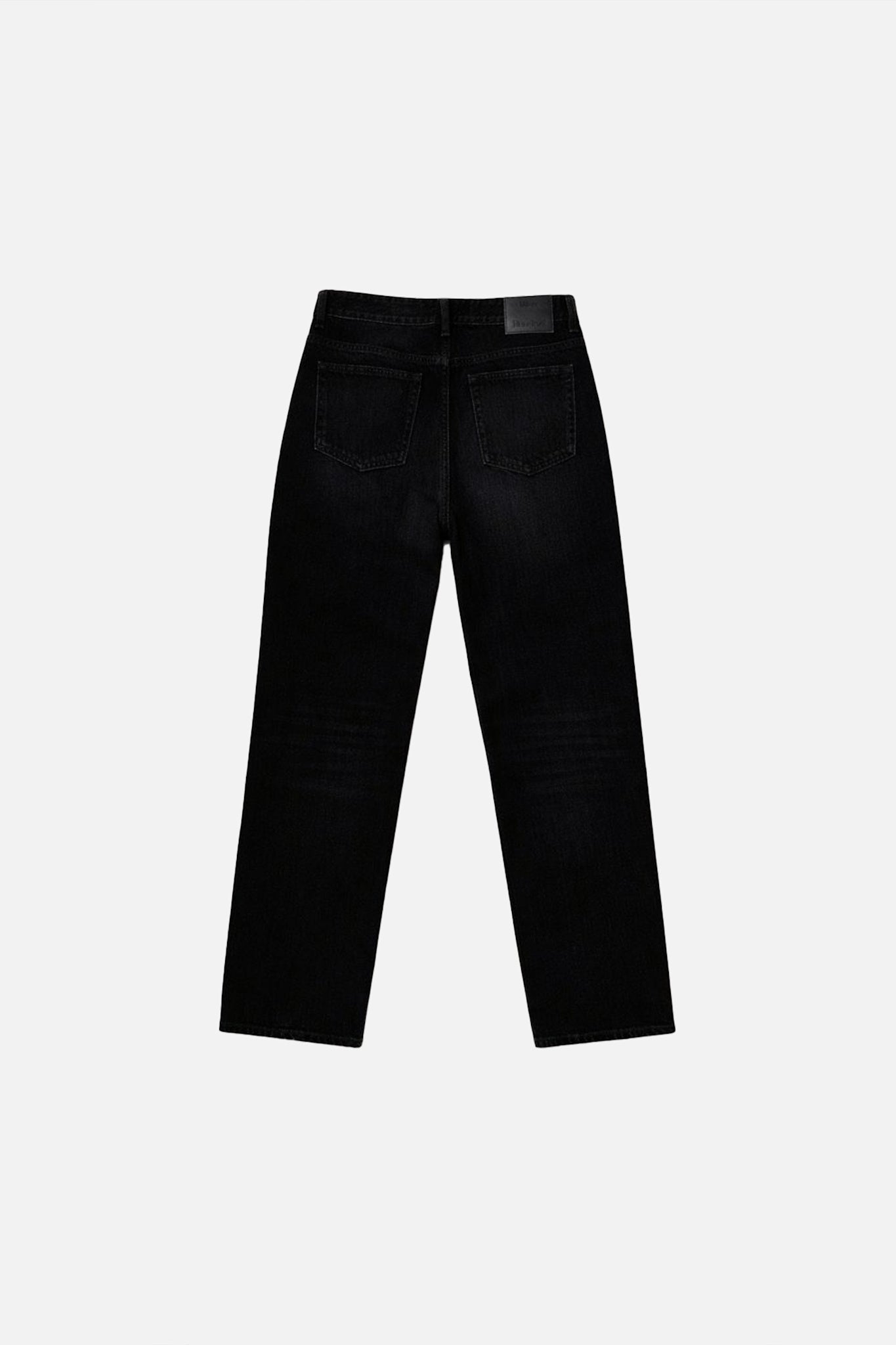 Women's black straight-leg jeans with high rise and five-pocket design