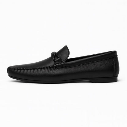 Unisex moccasin loafers with stitched toes and decorative knot detailing