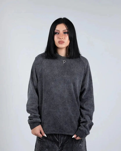 Unisex gray graphic crew neck sweatshirt with skeletal design