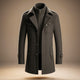 Structured long coat with high collar, lapels, button front and multiple pockets