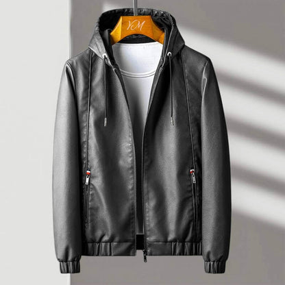 Men's hooded jacket with zip front, long sleeves and zipped pockets