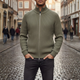 Men's ribbed knit cardigan with stand collar and full zip