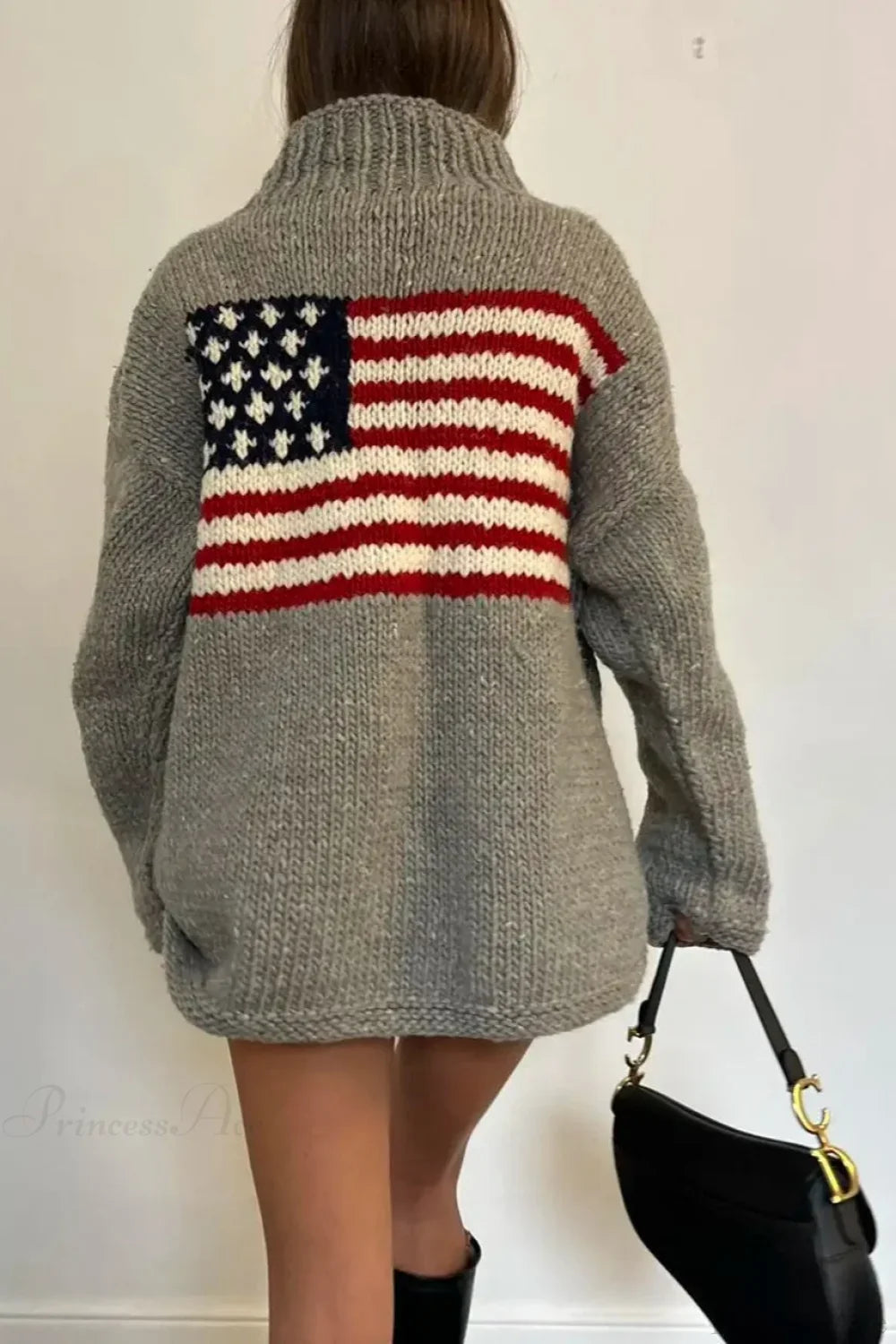 High-neck sweater with a flag graphic