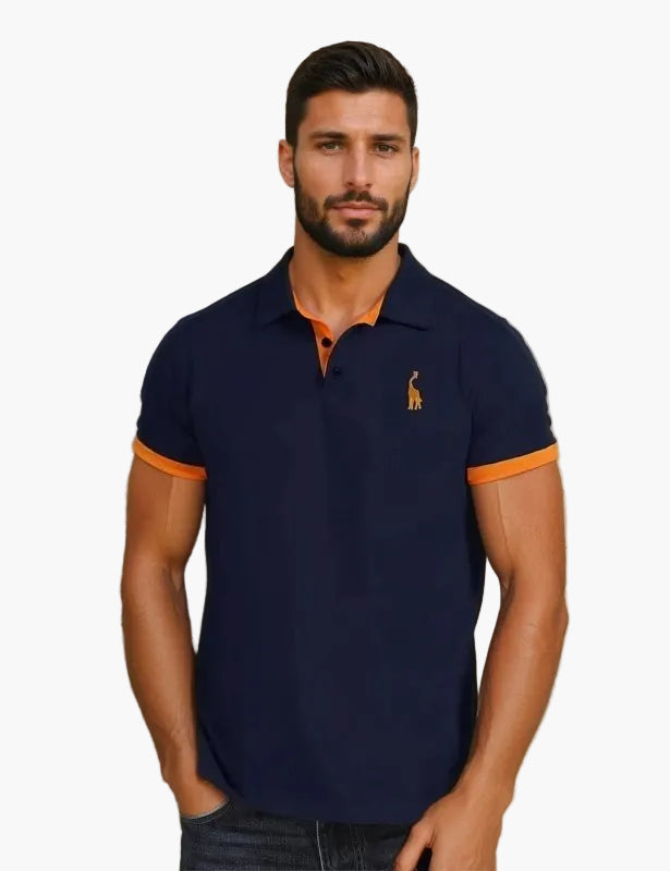 Men's short-sleeve polo shirt with contrast collar and sleeve trims
