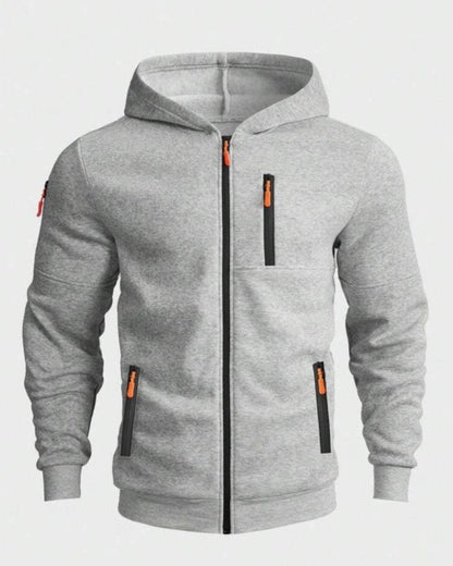 Men's hooded full-zip jacket with zipped chest and side pockets