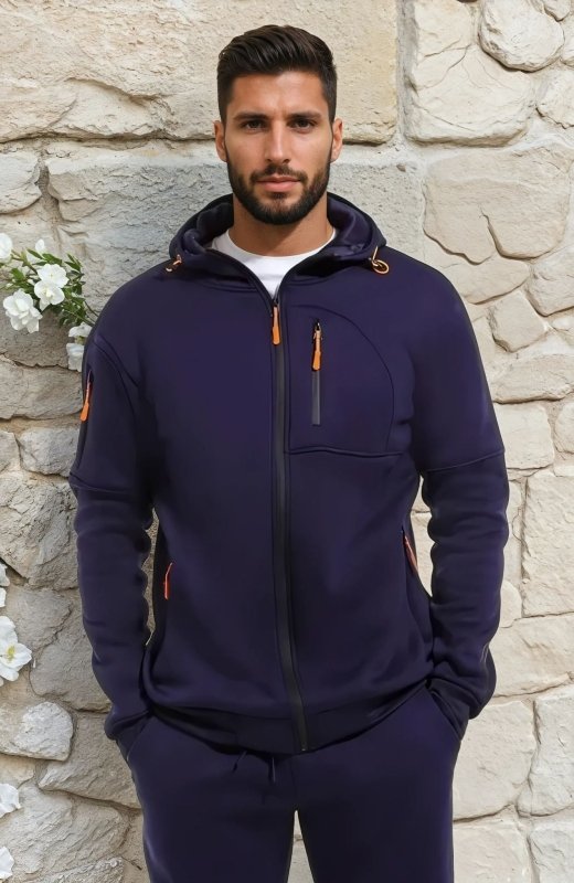 Men's hooded full-zip jacket with zipped chest and side pockets