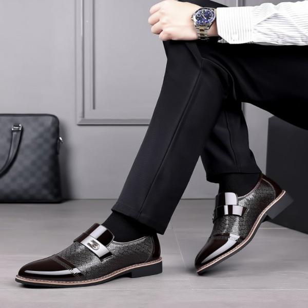 Men's Leather Oxford Shoes, Pointed Toe Lace-Up Formal Dress Shoes for Business and Weddings