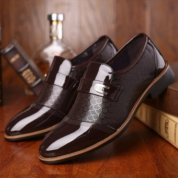 Men's Leather Oxford Shoes, Pointed Toe Lace-Up Formal Dress Shoes for Business and Weddings