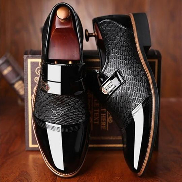 Men's Leather Oxford Shoes, Pointed Toe Lace-Up Formal Dress Shoes for Business and Weddings