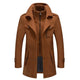 Men's long two-piece coat with high collar, lapels, pockets and long sleeves