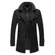 Men's long two-piece coat with high collar, lapels, pockets and long sleeves