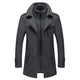 Men's long two-piece coat with high collar, lapels, pockets and long sleeves