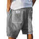 Men's grey ribbed shorts with stitched back pockets, shown from the rear on a model wearing a white t-shirt