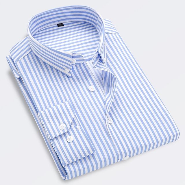 Men's Striped Cotton Shirt, Slim Fit Lightweight Button-Down Summer Shirt Short Sleeve