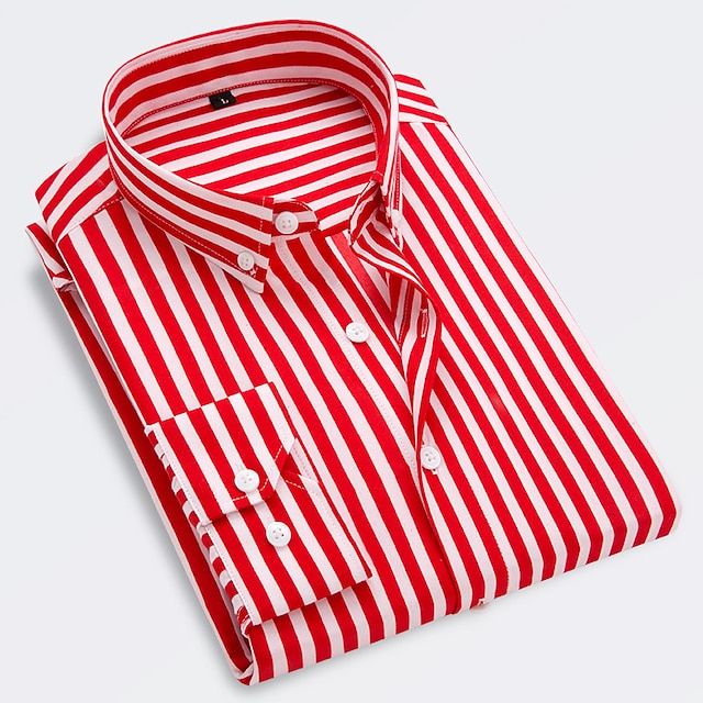 Men's Striped Cotton Shirt, Slim Fit Lightweight Button-Down Summer Shirt Short Sleeve