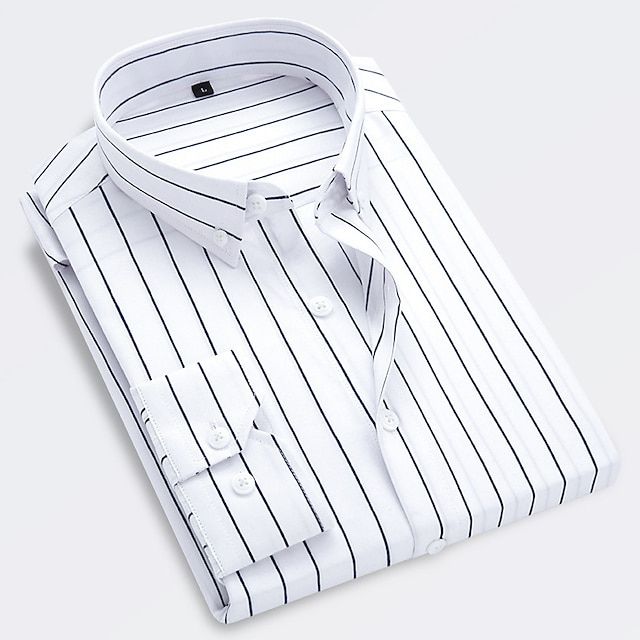Men's Striped Cotton Shirt, Slim Fit Lightweight Button-Down Summer Shirt Short Sleeve