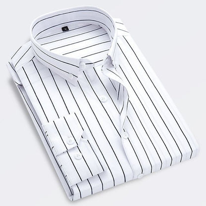 Men's Striped Cotton Shirt, Slim Fit Lightweight Button-Down Summer Shirt Short Sleeve
