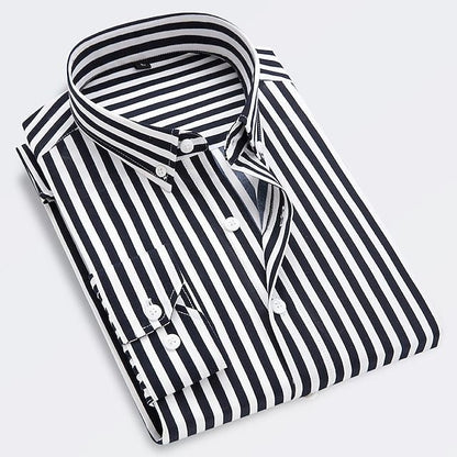 Men's Striped Cotton Shirt, Slim Fit Lightweight Button-Down Summer Shirt Short Sleeve