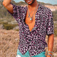 Men's Leopard Print Shirt, Short Sleeve Lightweight Casual Summer Shirt, Breathable