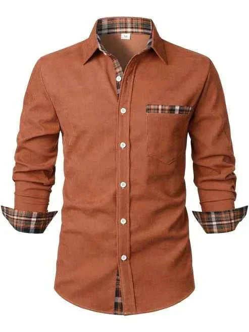 Men's long-sleeve checked shirt with button fastening and chest pocket