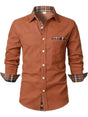 Men's long-sleeve checked shirt with button fastening and chest pocket