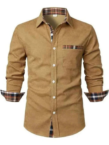 Men's long-sleeve checked shirt with button fastening and chest pocket