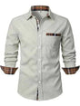 Men's long-sleeve checked shirt with button fastening and chest pocket
