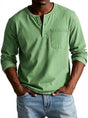 Men's long sleeve Henley shirt with button placket and chest pocket