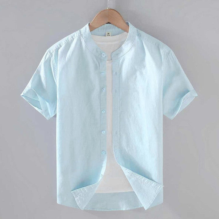 Men's Short Sleeve Shirt, Button Front, Standing Collar