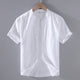 Men's short sleeve shirt with mandarin collar in cream and light blue