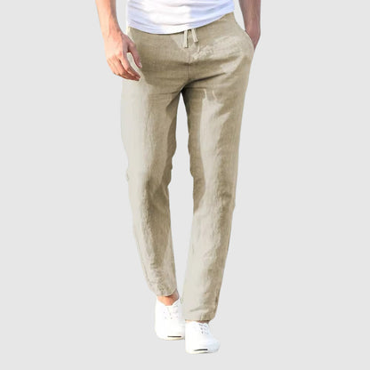 Men's Drawstring Trousers, Beige Straight Fit