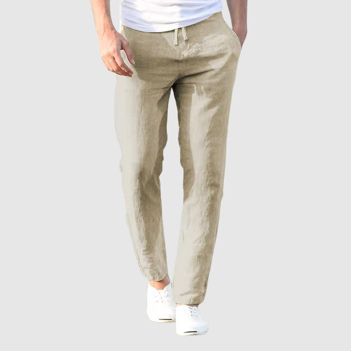 Men's Drawstring Trousers, Beige Straight Fit