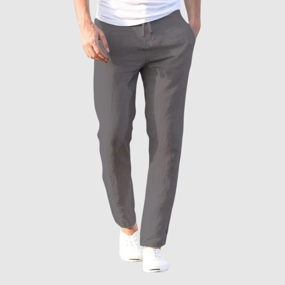 Men's Drawstring Trousers, Beige Straight Fit