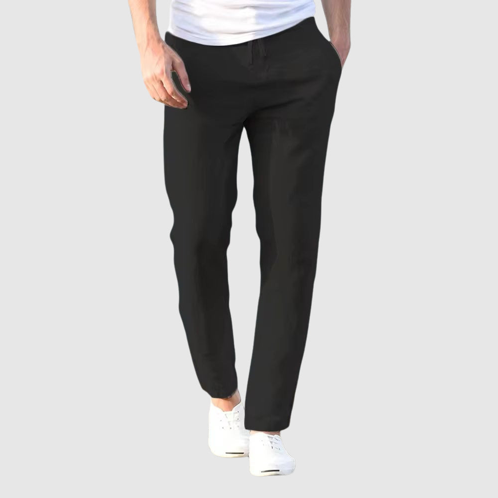Men's Drawstring Trousers, Beige Straight Fit