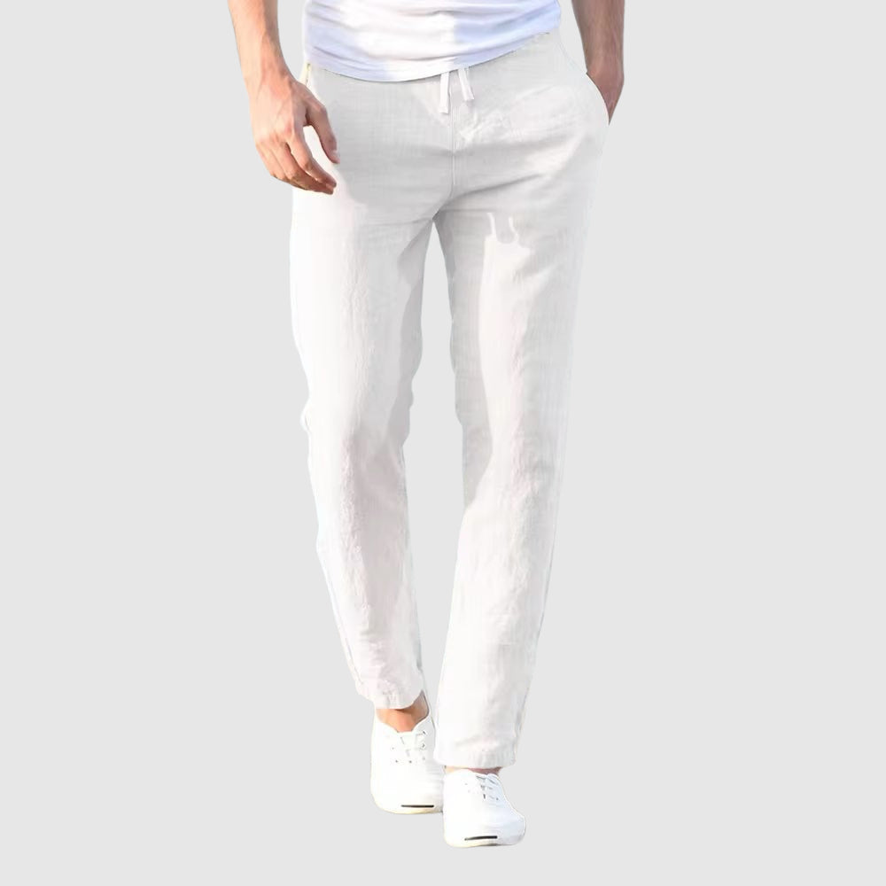 Men's Drawstring Trousers, Beige Straight Fit