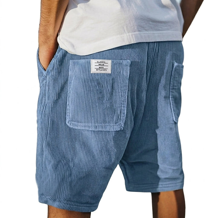 Men's gray ribbed shorts with patch pockets, relaxed fit