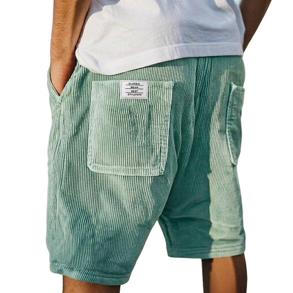 Men's gray ribbed shorts with patch pockets, relaxed fit