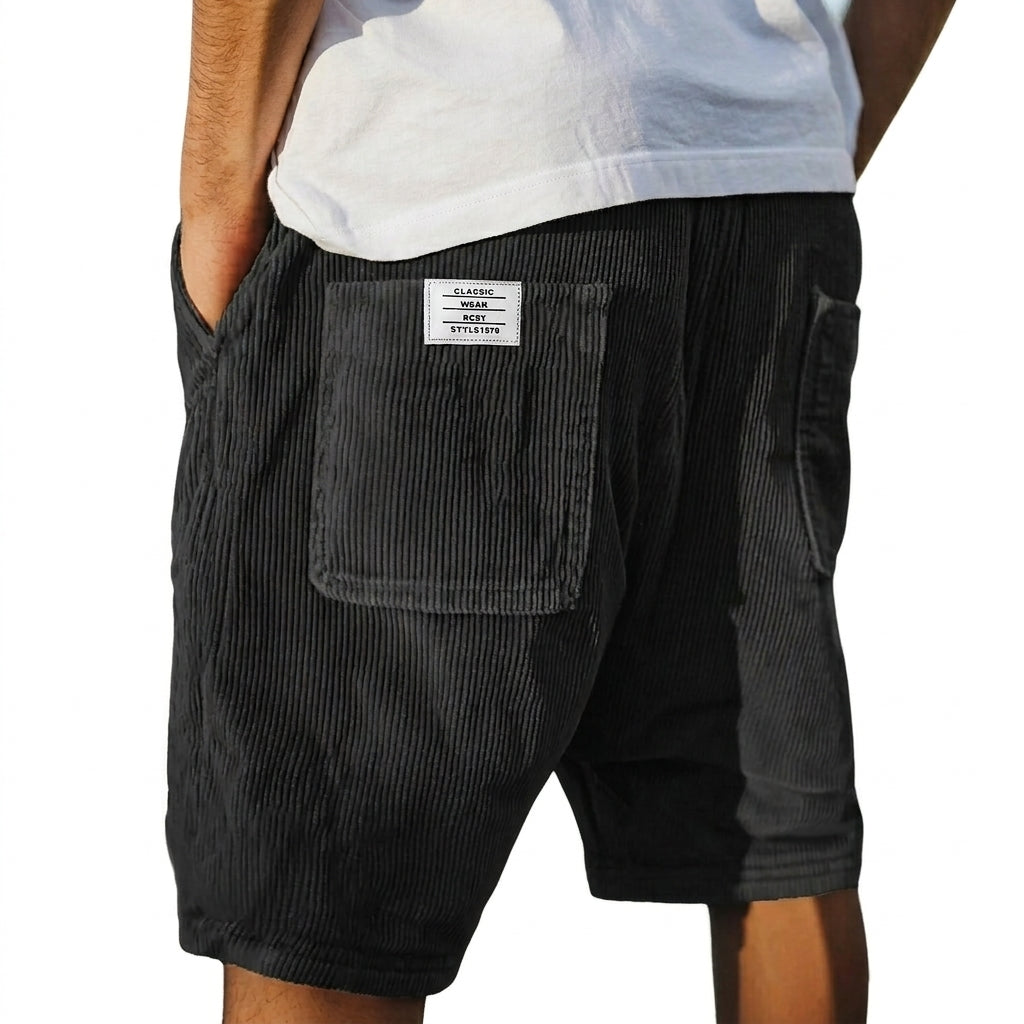 Men's gray ribbed shorts with patch pockets, relaxed fit