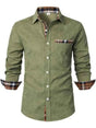 Men's long sleeve shirt with checked trim, pointed collar and chest pocket