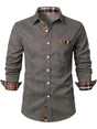 Men's long sleeve shirt with checked trim, pointed collar and chest pocket