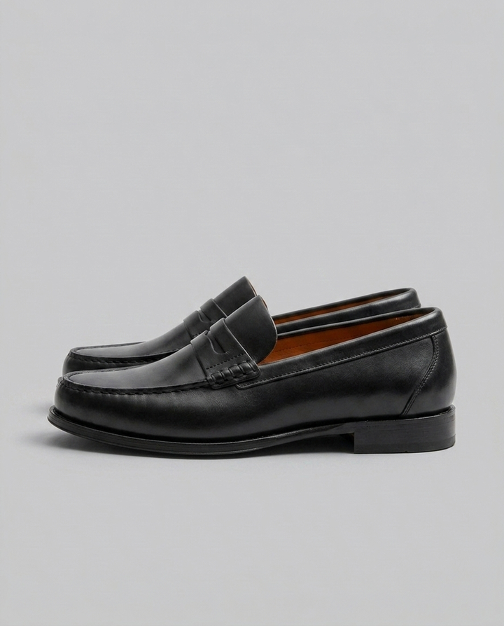 Men's slip-on loafers with moc toe stitching and penny strap detail