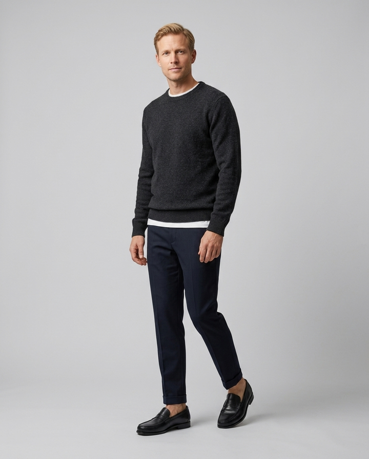 Men's slip-on loafers with moc toe stitching and penny strap detail