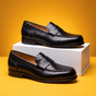 Unisex slip-on loafers with rounded toe and low heel