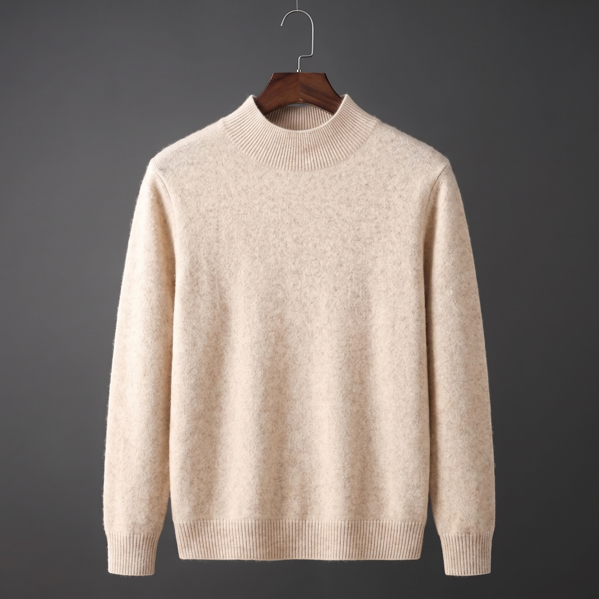 Unisex textured mock neck sweater with long sleeves and ribbed trims