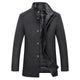 Men's winter coat with stand collar, button front and quilted lining