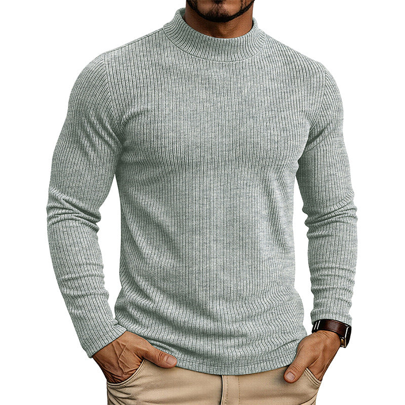 Men's slim-fit ribbed mock neck sweater with long sleeves