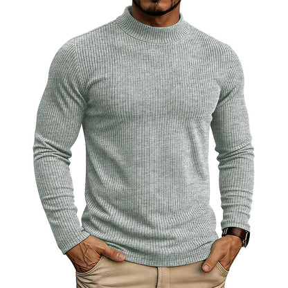 Men's slim-fit ribbed mock neck sweater with long sleeves